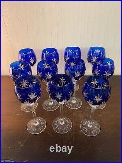 10 verres à vin du Rhin overlay bleu en cristal NO Baccarat (prix à la pièce)