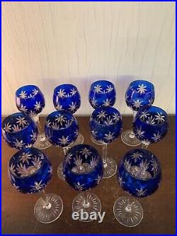 10 verres à vin du Rhin overlay bleu en cristal NO Baccarat (prix à la pièce)