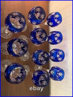 10 verres à vin du Rhin overlay bleu en cristal NO Baccarat (prix à la pièce)