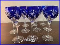 10 verres à vin du Rhin overlay bleu en cristal NO Baccarat (prix à la pièce)