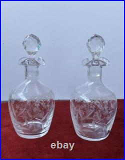 2 Carafes À Liqueur En Cristal Gravé Baccarat St Louis