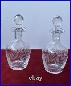 2 Carafes À Liqueur En Cristal Gravé Baccarat St Louis