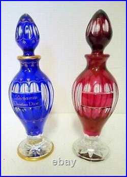 2 Flacon De Parfum Cristal Bleu Et Rubis Taille Baccarat France Modele De 1949