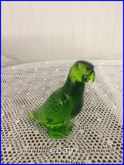 2 Perroquets couleur Vert Cristal Baccarat (prix à la pièce)