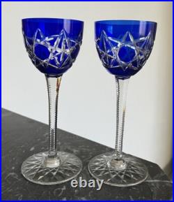 2 Verres Roemers En Cristal Doublé Bleu Taillé De Baccarat