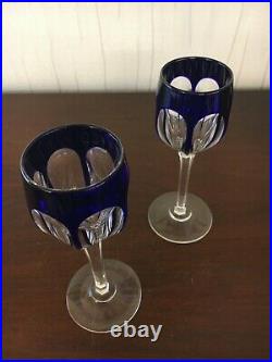3 verres à liqueur doublé bleu en cristal de Baccarat (prix à la pièce)