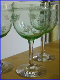 4 Anciens Verres Vin Urane Cristal Baccarat Modele Seme Roses Art Nouveau 13,5