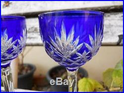 4 anciens verres en cristal Taillé St Louis Baccarat couleur double bleu
