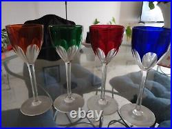 4 verres cristal de baccarat / hauteur 19 cm couleur differente