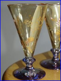 5 VERRES A LIQUEUR CRISTAL DE BACCARAT EMAILLE IRISER GOLD époque 1900 7,5 cm