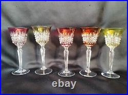 5 verres en cristal doublé couleurs et taillé / Style Piccadilly Baccarat