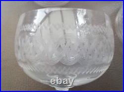 6 Anciens Verres Eau Vin Cristal Gravé À La Roue Baccarat St Louis Portieux XIX