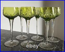 6 Grands Verres Roemers En Cristal Doublé Vert Mousse Taillé Baccarat 19,2 Cm 1