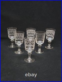 6 Verres A Porto En Cristal De Baccarat Gravé Gravure Grecque 1900