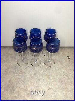 6 Verres À Vin Bleu Cobalt En Cristal Rehausse À L Or Dlg Baccarat