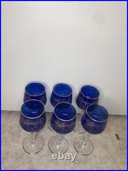 6 Verres À Vin Bleu Cobalt En Cristal Rehausse À L Or Dlg Baccarat