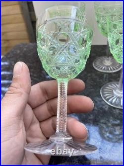 6 Verres A Vin Rouge En Cristal Vert Baccarat Modèle Diamants Pierreries