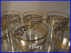 6 verre gobelet cristal gravé, doré palmettes Empire, Baccarat ou Saint Louis