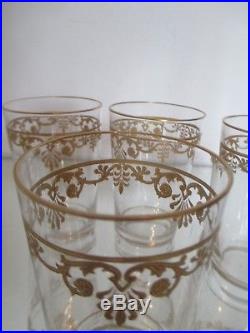 6 verre gobelet cristal gravé, doré palmettes Empire, Baccarat ou Saint Louis