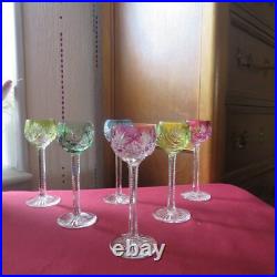 6 verres à liqueur cristal de baccarat modèle Timgad de 4 couleurs H 12,5 cm