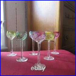 6 verres à liqueur cristal de baccarat modèle Timgad de 4 couleurs H 12,5 cm