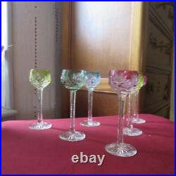 6 verres à liqueur cristal de baccarat modèle Timgad de 4 couleurs H 12,5 cm