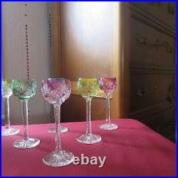 6 verres à liqueur cristal de baccarat modèle Timgad de 4 couleurs H 12,5 cm