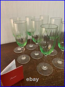 7 flûtes champagne modèle aquarelle vert clair cristal Baccarat (prix la pièce)