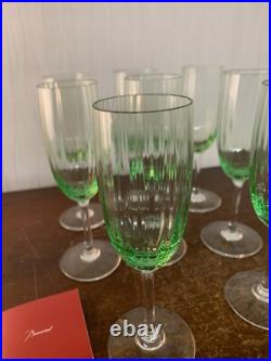 7 flûtes champagne modèle aquarelle vert clair cristal Baccarat (prix la pièce)