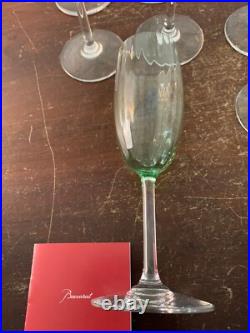 7 flûtes champagne modèle aquarelle vert clair cristal Baccarat (prix la pièce)