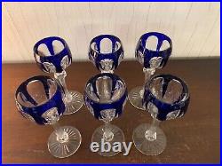 7 verres à vin du Rhin overlay bleu en cristal de Baccarat (prix à la pièce) 7 verres à vin du Rhin overlay bleu en cristal de Baccarat (prix à la pièce)