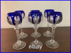 7 verres à vin du Rhin overlay bleu en cristal de Baccarat (prix à la pièce) 7 verres à vin du Rhin overlay bleu en cristal de Baccarat (prix à la pièce)