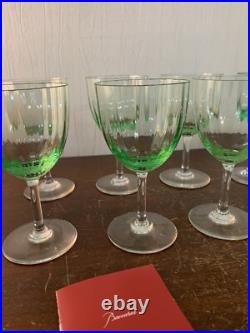 7 verres vin rouge modèle aquarelle vert clair cristal Baccarat (prix la pièce)