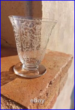 8 Verres À Vin Gravés Cristal Baccarat Michel Angelo 9 Cm