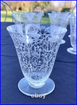 8 Verres À Vin Gravés Cristal Baccarat Michel Angelo 9 Cm