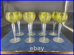 8 Verres Baccarat vin du Rhin cristal vert uranium modèle 8588 20cm, fin XIXe