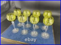 8 Verres Baccarat vin du Rhin cristal vert uranium modèle 8588 20cm, fin XIXe