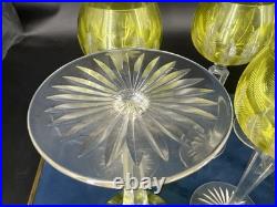 8 Verres Baccarat vin du Rhin cristal vert uranium modèle 8588 20cm, fin XIXe