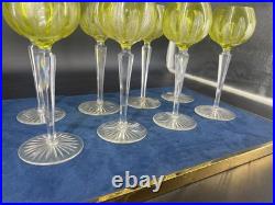 8 Verres Baccarat vin du Rhin cristal vert uranium modèle 8588 20cm, fin XIXe