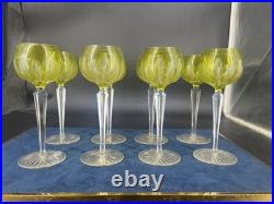 8 Verres Baccarat vin du Rhin cristal vert uranium modèle 8588 20cm, fin XIXe