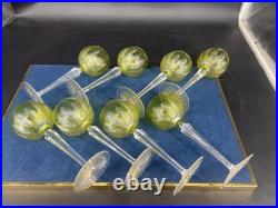 8 Verres Baccarat vin du Rhin cristal vert uranium modèle 8588 20cm, fin XIXe