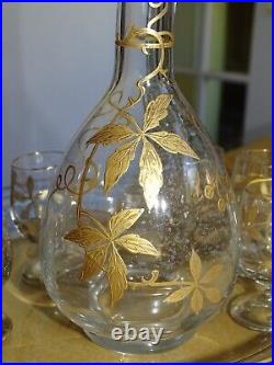 Ancien Service A Liqueur Cristal Style Baccarat Modele Decor Florale A L'or Fin