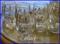 Ancien Service A Liqueur Cristal Style Baccarat Modele Decor Florale A L'or Fin