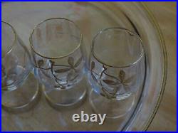 Ancien Service A Liqueur Cristal Style Baccarat Modele Decor Florale A L'or Fin