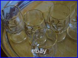 Ancien Service A Liqueur Cristal Style Baccarat Modele Decor Florale A L'or Fin