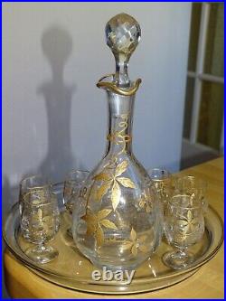 Ancien Service A Liqueur Cristal Style Baccarat Modele Decor Florale A L'or Fin