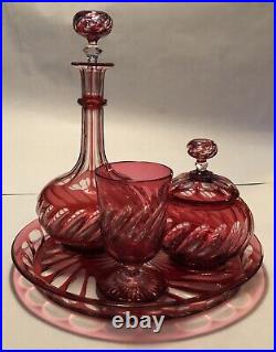 Ancien Service de nuit égoïste cristal taillé rouge Baccarat Saint Louis