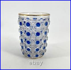 Ancien gobelet signé BACCARAT cristal émaillé BLEU modèle DIAMANTS PIERRERIES