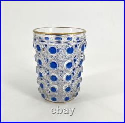 Ancien gobelet signé BACCARAT cristal émaillé BLEU modèle DIAMANTS PIERRERIES