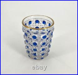 Ancien gobelet signé BACCARAT cristal émaillé BLEU modèle DIAMANTS PIERRERIES
